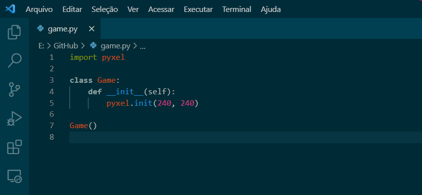 Inicializando o Pyxel